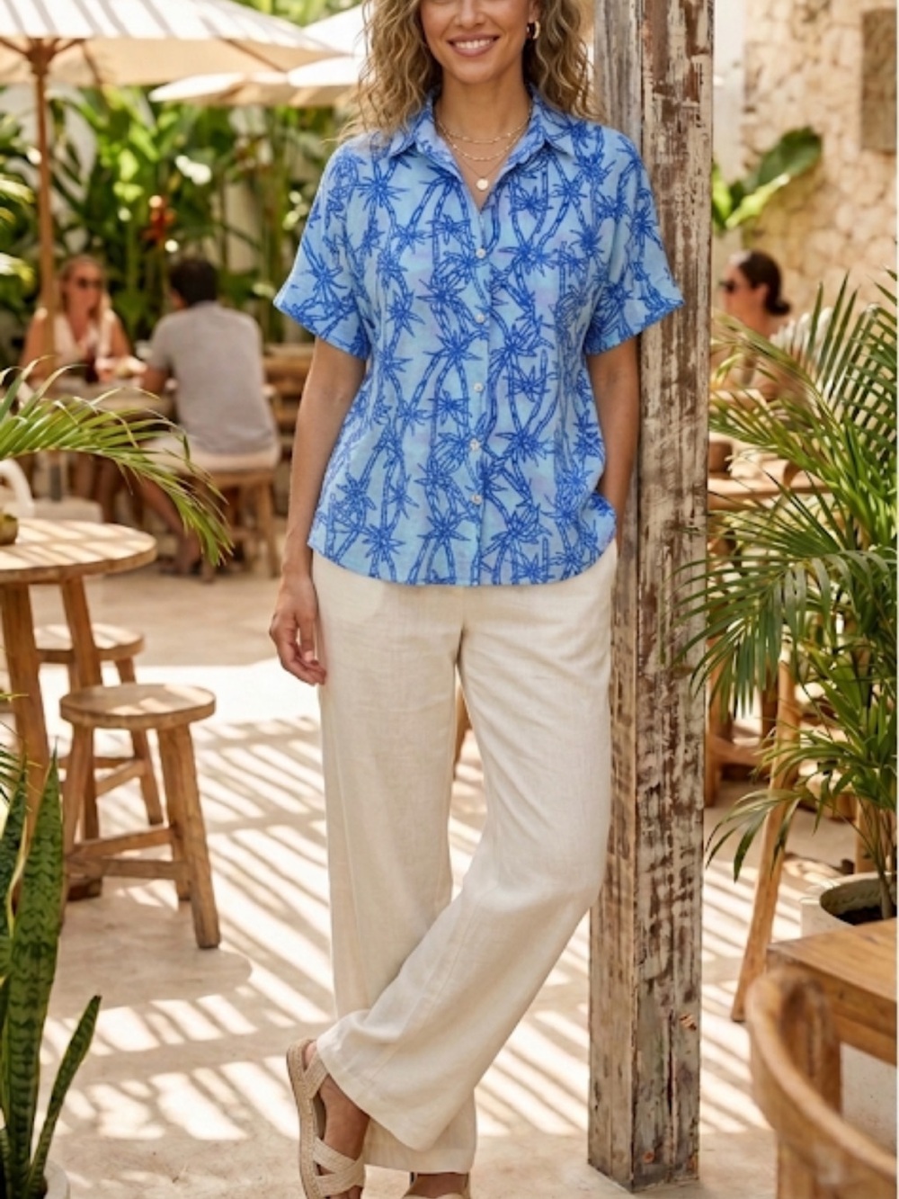 Blue Ginger Hawaiian Designs Hawaiian Button Down Shirt Size S